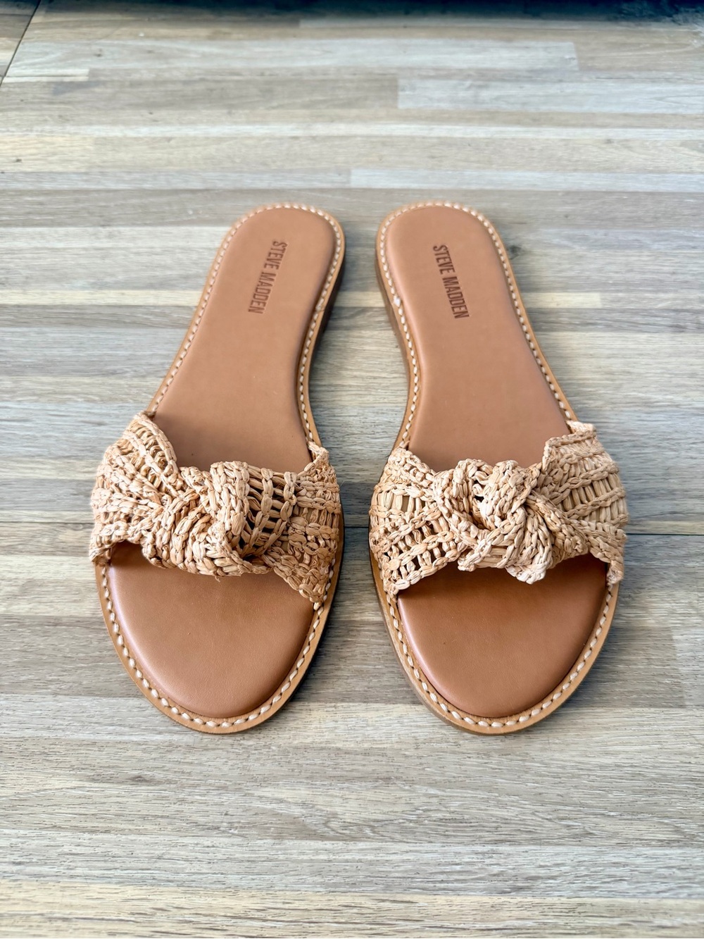 Steve Madden Devo Woven Knot Slide Slip On Sandals Women's 8 Brown Natural NWOT